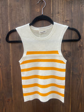 Load image into Gallery viewer, Woman’s Ivory And White Striped Sweater Knit Sleeveless Tank Top