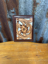 Load image into Gallery viewer, Men’s Tan And Brown Tooled Leather With Cowhide Wallet