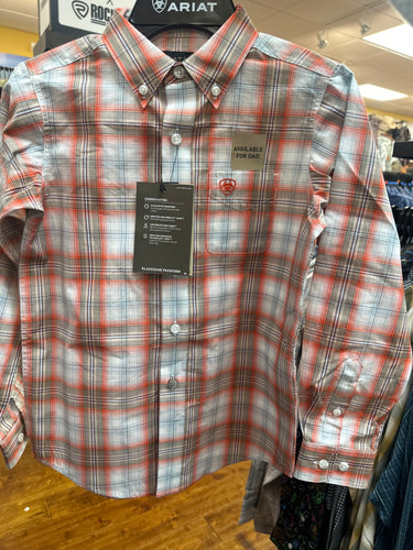 Ariat Boys Pro Wallis Orange Button Up.