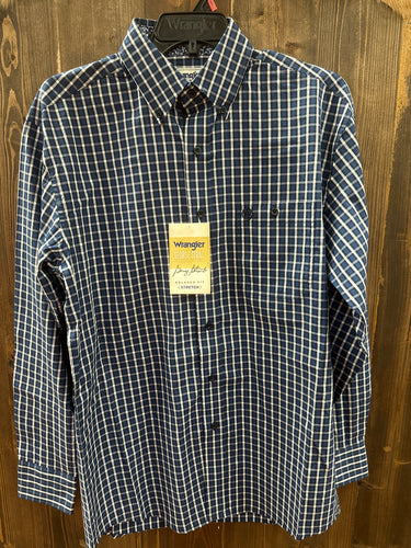 Men’s Wrangler George Straight LS Blue Plaid Shirt