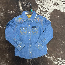 Load image into Gallery viewer, Wrangler Girls Denim Snap Up w/ Embroidery Details.