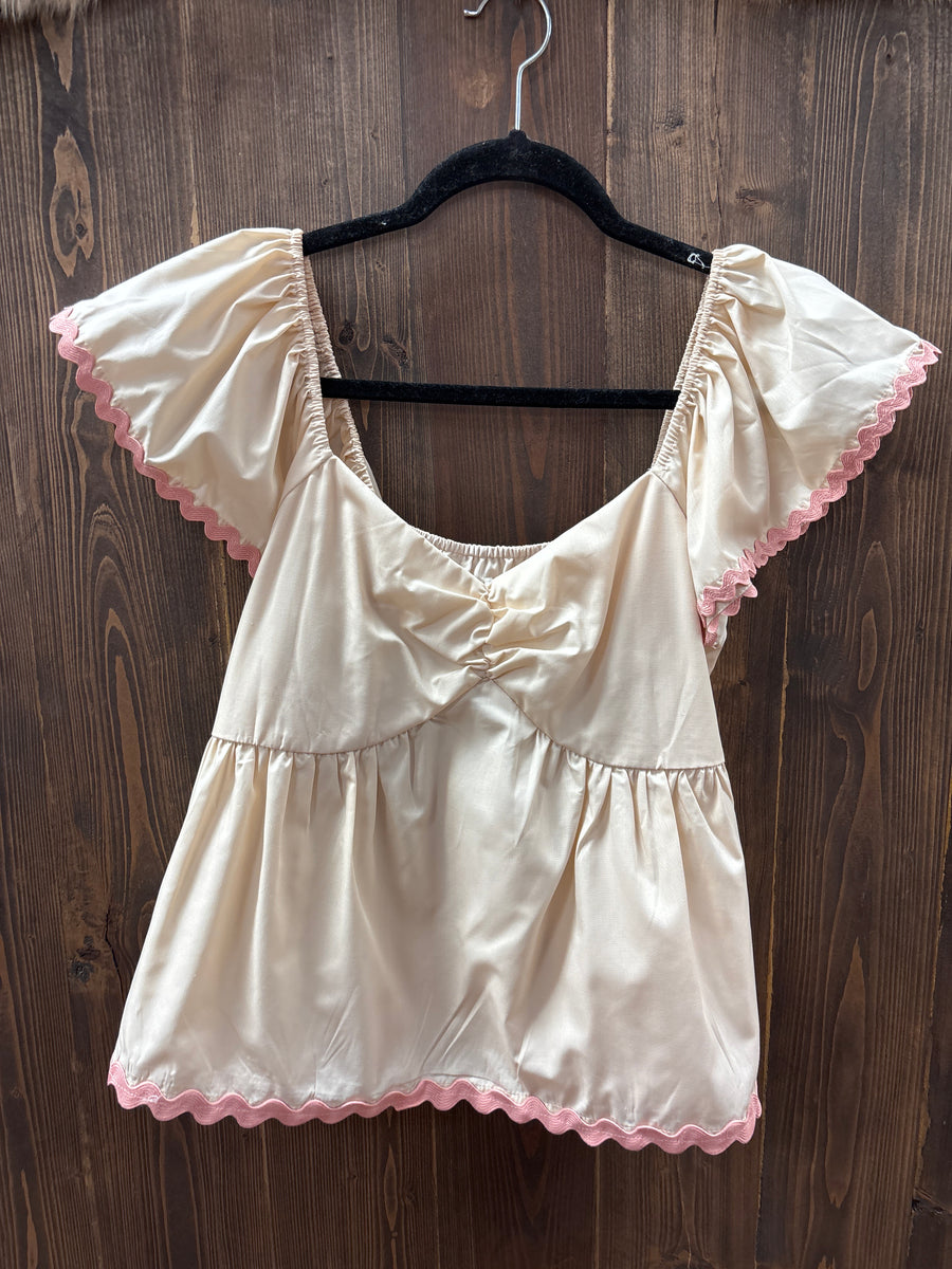 Peach Coloured Ric Rac Taupe/Peach Ric Rac Trim Blouse. – Rustic Soul