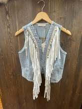 Load image into Gallery viewer, Woman’s Fringe Detail Light Wash Denim Vest