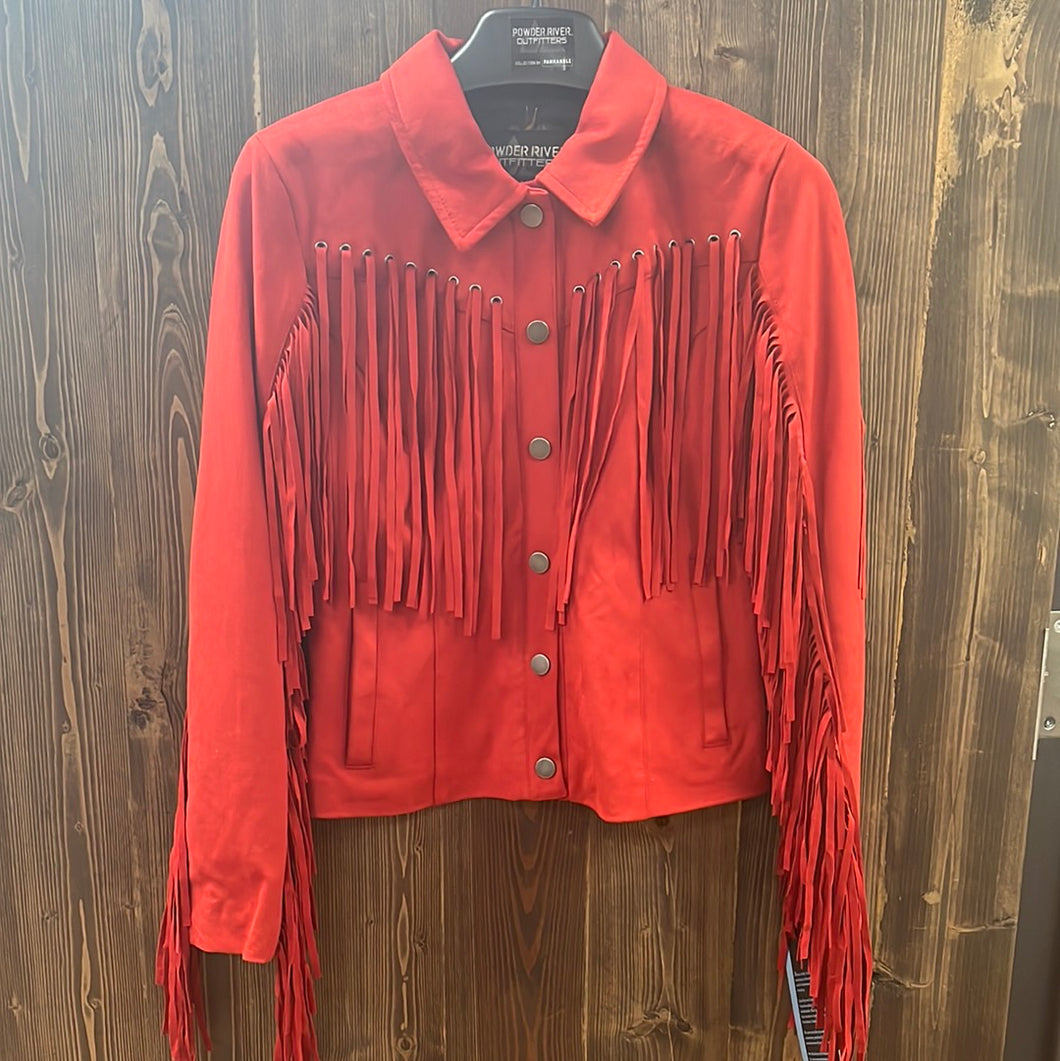 Women’s Red Short Suede Fringe Jacket