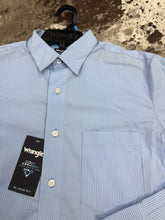 Load image into Gallery viewer, Men’s Wrangler Light Blue Striped LS Button Up