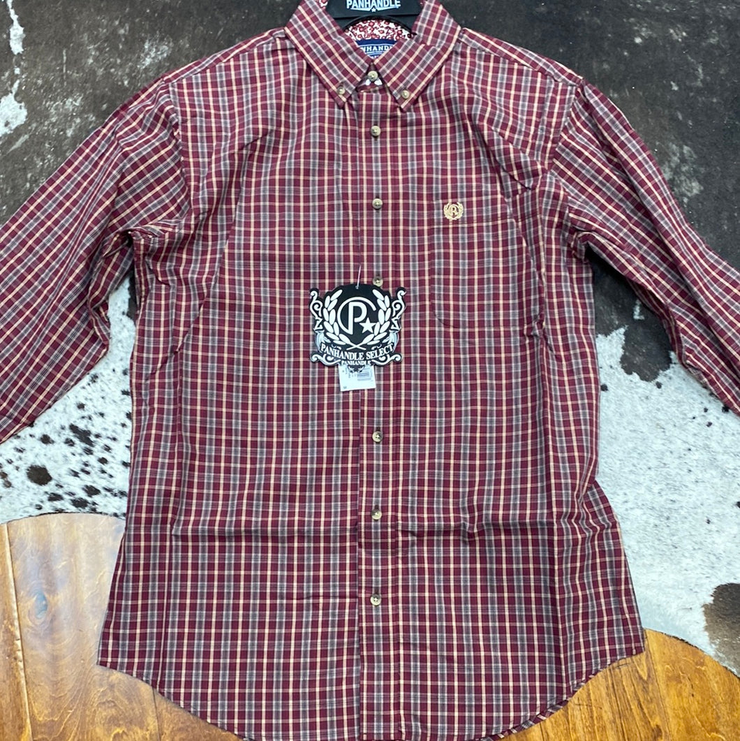 Panhandle Mens Burgundy Plaid Shirt