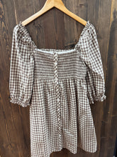Load image into Gallery viewer, Women’s Mocha/Taupe Gingham Smocked Babydoll Dress