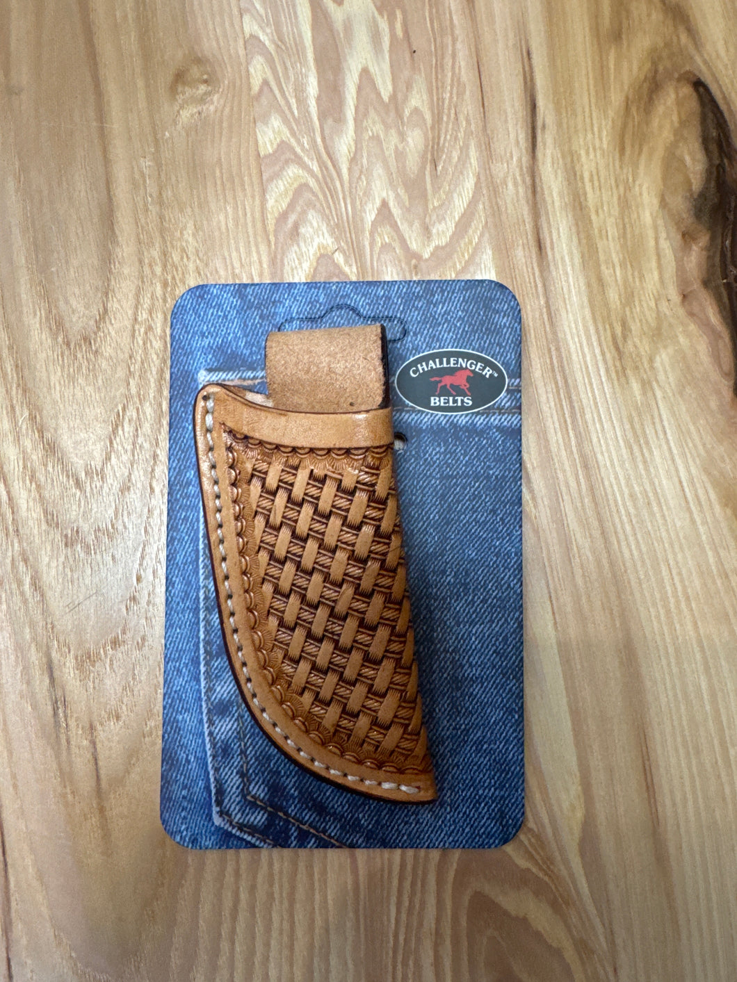 Western Tan Leather Basket Weave Tooled Knife Sheath