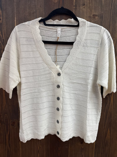 Scalloped Button Up Sweater Top