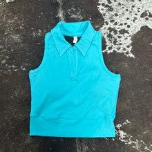 Load image into Gallery viewer, Ribbed Collared Relaxed Crop Padded Tank.