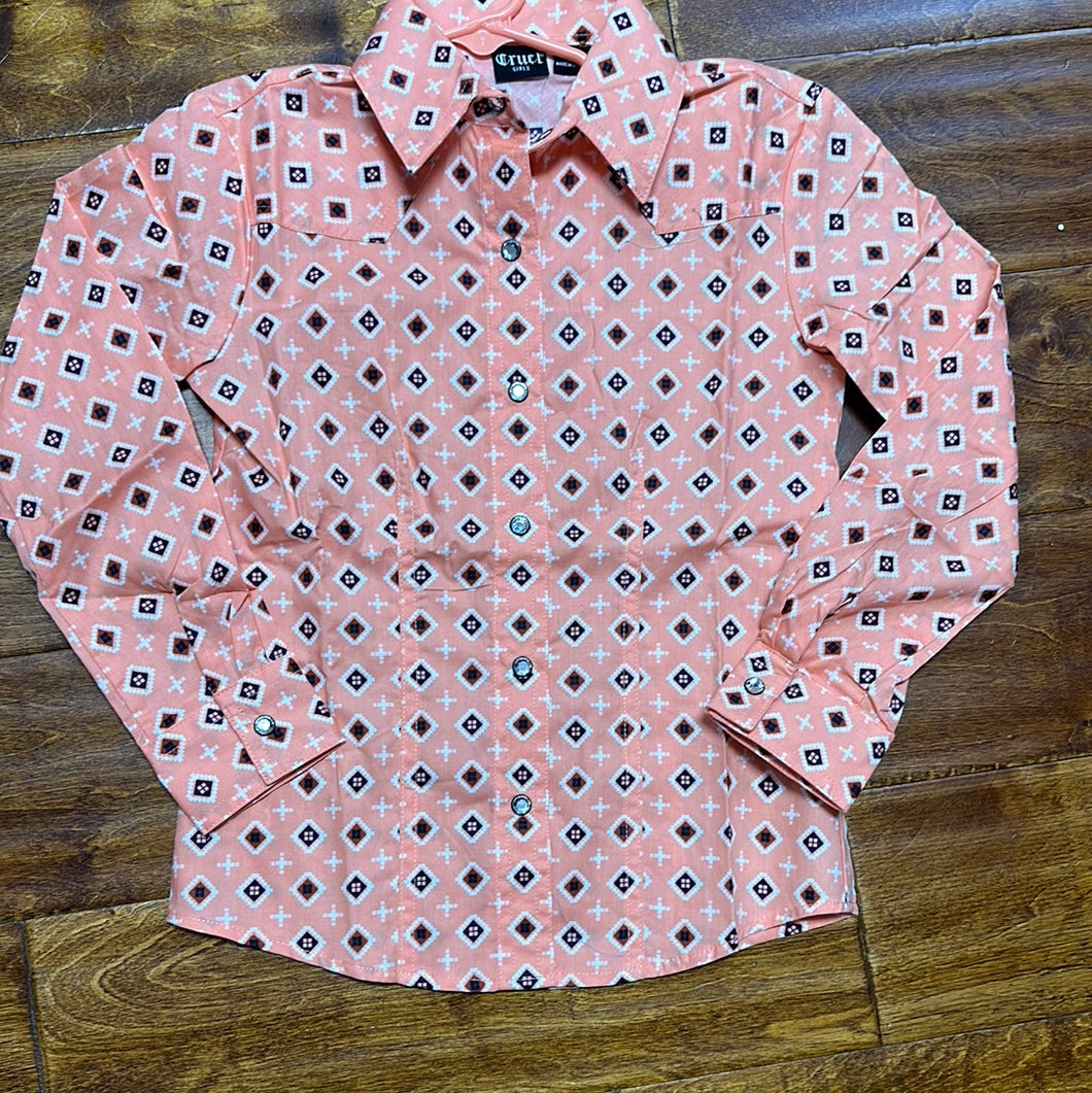 Cruel Girl Peach  with Diamond Pattern Snap Up Shirt.