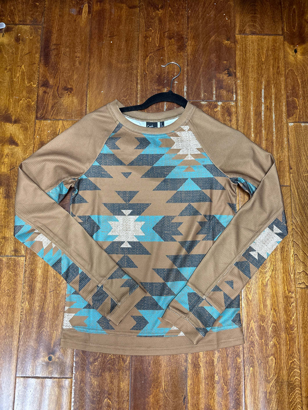 Women’s Raglan Brown Long Sleeve Shirt.