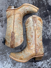 Load image into Gallery viewer, Girls Corral Tan Floral Embroidered Boot