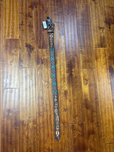 Western Floral Tooled Beaded Full Grain Leather Belt.