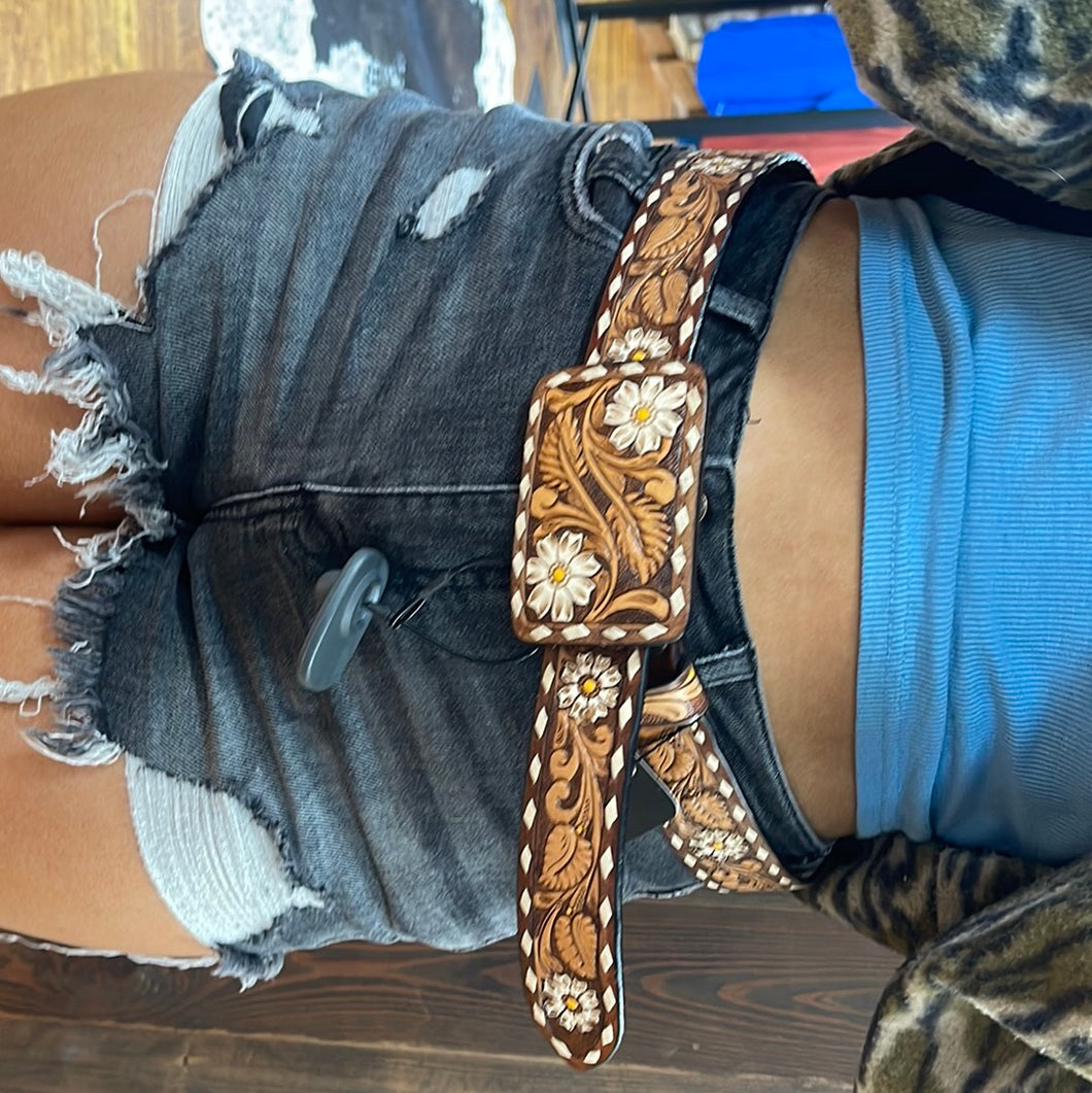 Daisy Leather Tooled Belt