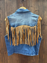 Load image into Gallery viewer, Women’s Fringed Denim Zip Up Vest