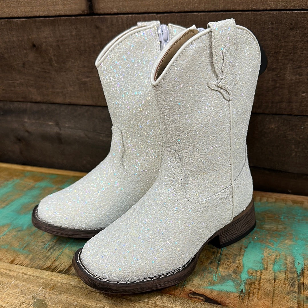 Roper Little Girls Glitter Galore White Boots