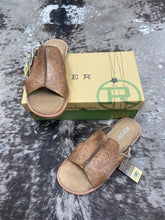 Load image into Gallery viewer, Roper Woman’s Tan Tooled Leather Slide Sandel