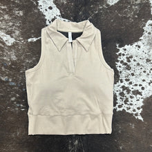 Load image into Gallery viewer, Ribbed Collared Relaxed Crop Padded Tank.