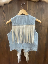 Load image into Gallery viewer, Woman’s Fringe Detail Light Wash Denim Vest