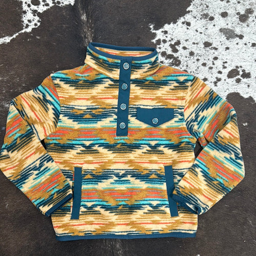 Girls Khaki Aztec Fleece Pullover.