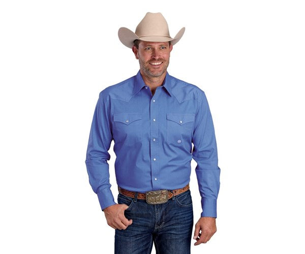 Men’s Roper Solid Periwinkle Long Sleeve Shirt.