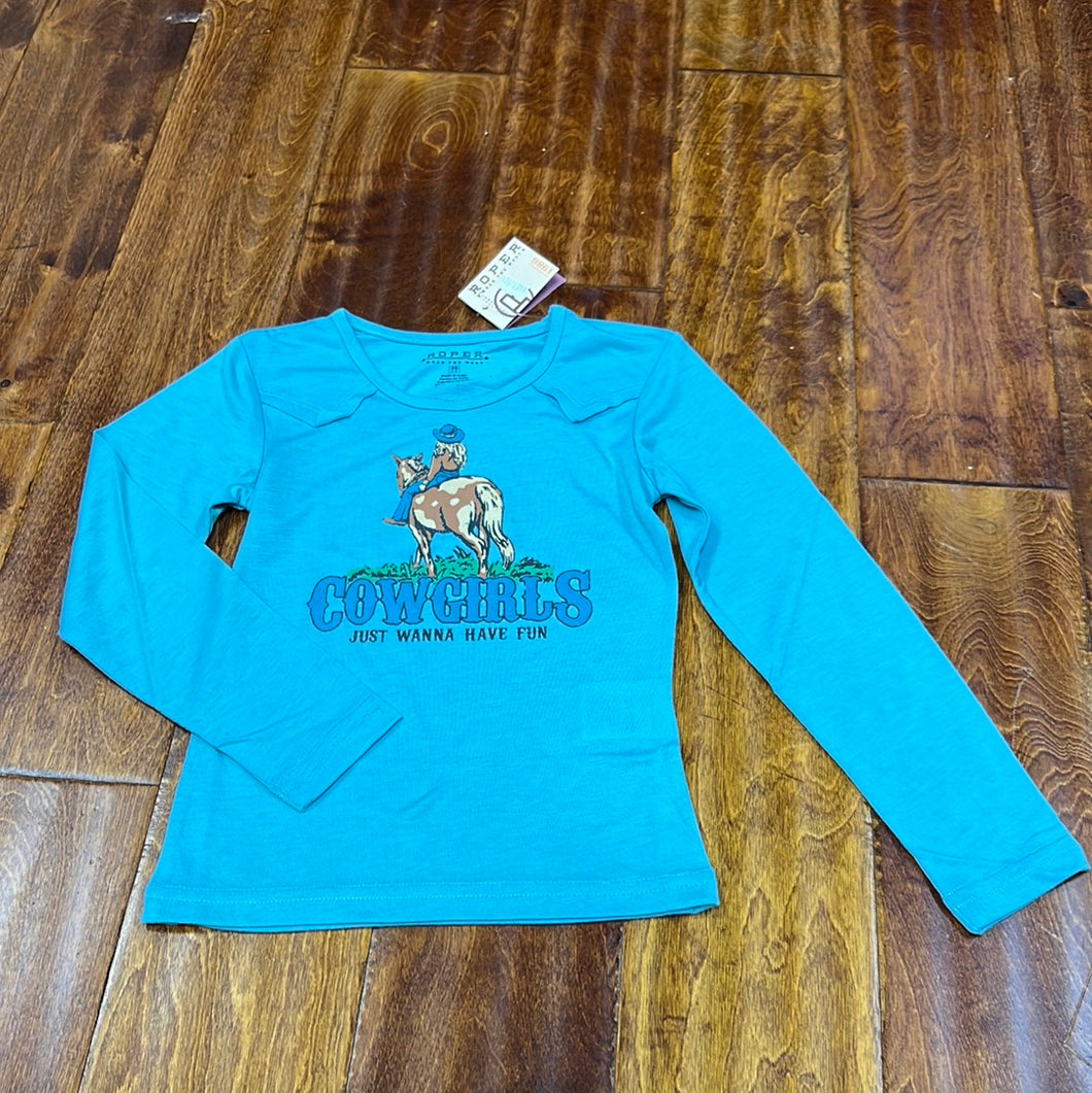 Girl’s Roper Turquoise LS Tee