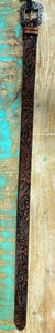 Brown Paisley Filigree Embossed Hooey Belt w/ Floral Tongue Buckle.