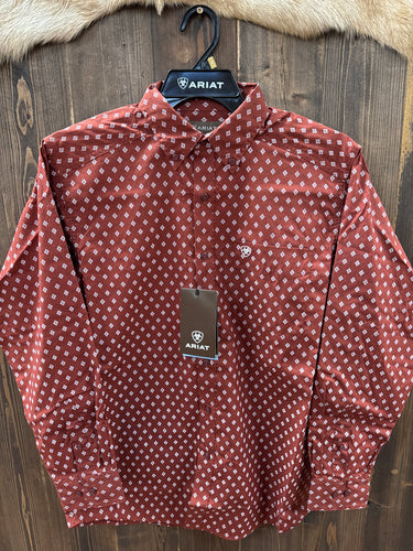 Men’s Ariat Pax Long Sleeve Burgundy Button Up