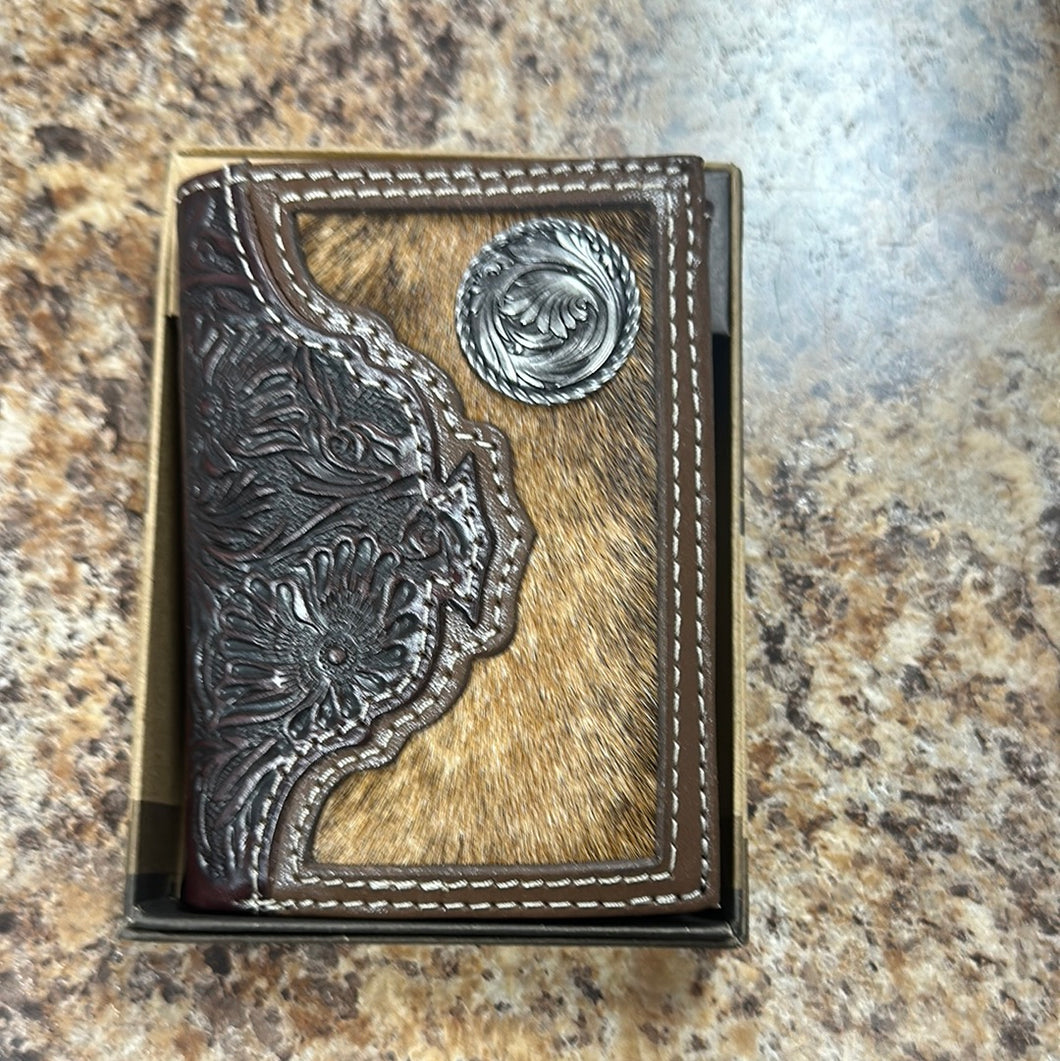 Justin Men’s Trifold Wallet Hair w/ Tooled Yoke.