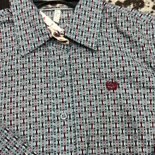Load image into Gallery viewer, Women’s Cinch Light Blue Burgundy LS Button Up