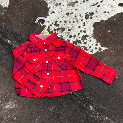 Girl’s Wrangler Red Plaid LS Snap Up