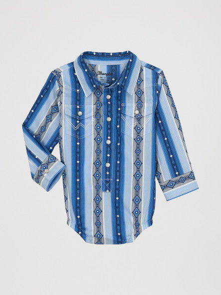 Wrangler Infant Boy Blue Aztec Print Onsie.