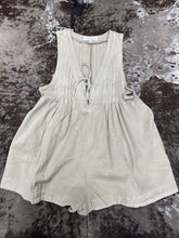 Load image into Gallery viewer, Woman’s Veveret Taupe V-Neck Sleeveless Pleated Denim Romper