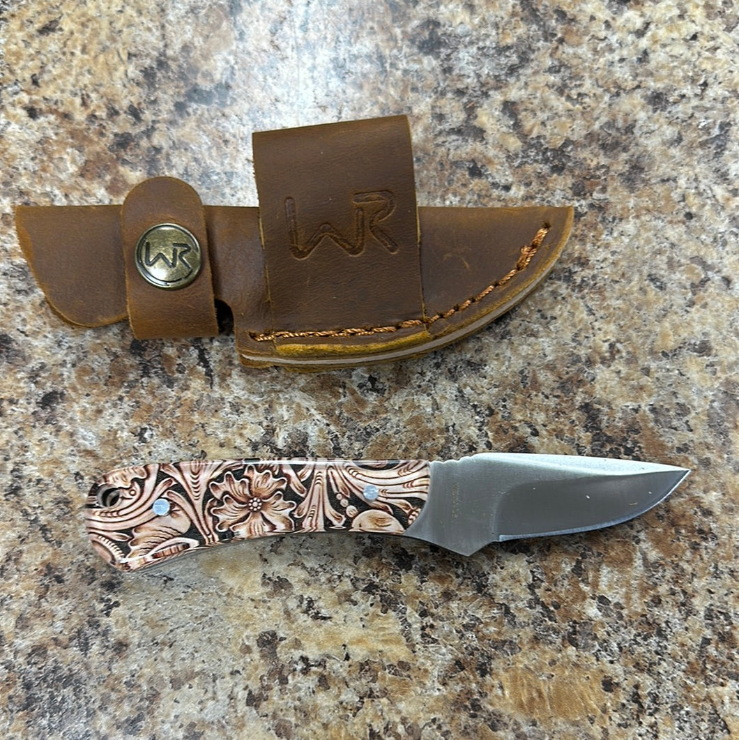 Tooled Leather Mini Skinner Knife.