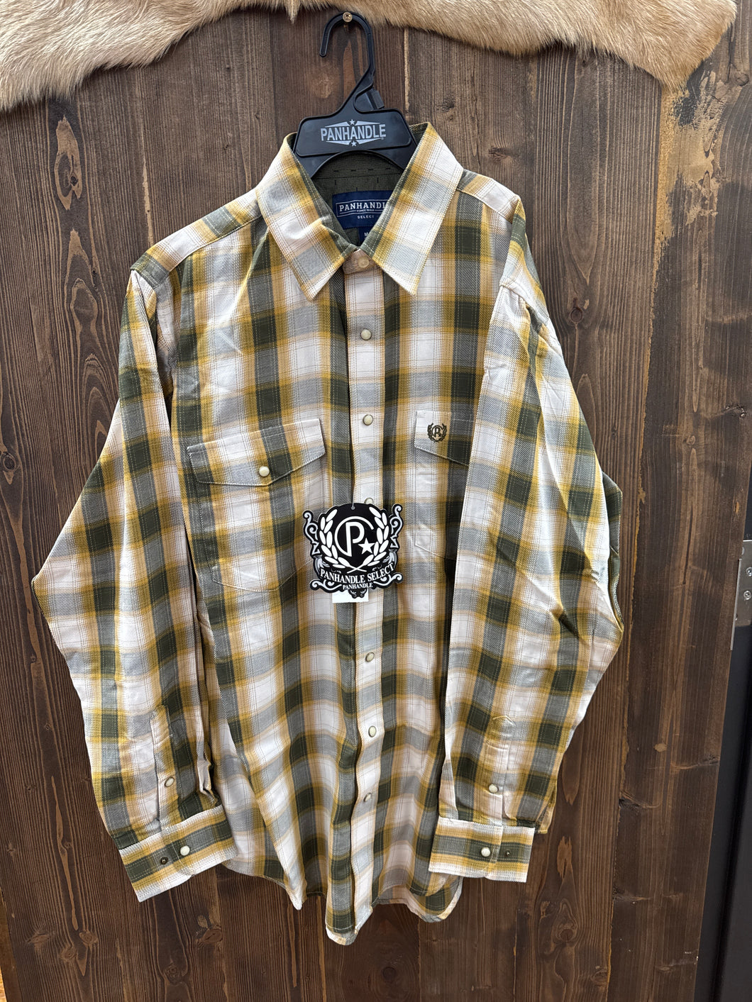 Men’s Panhandle Long Sleeve Olive Plaid Snap Up