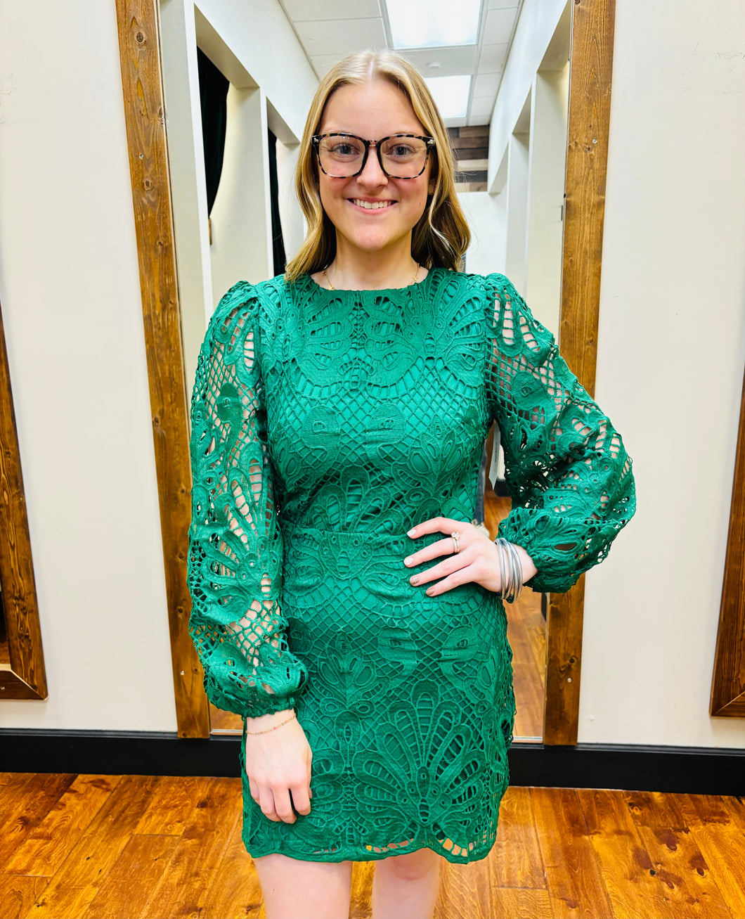 Holiday Party Green Lace Dress