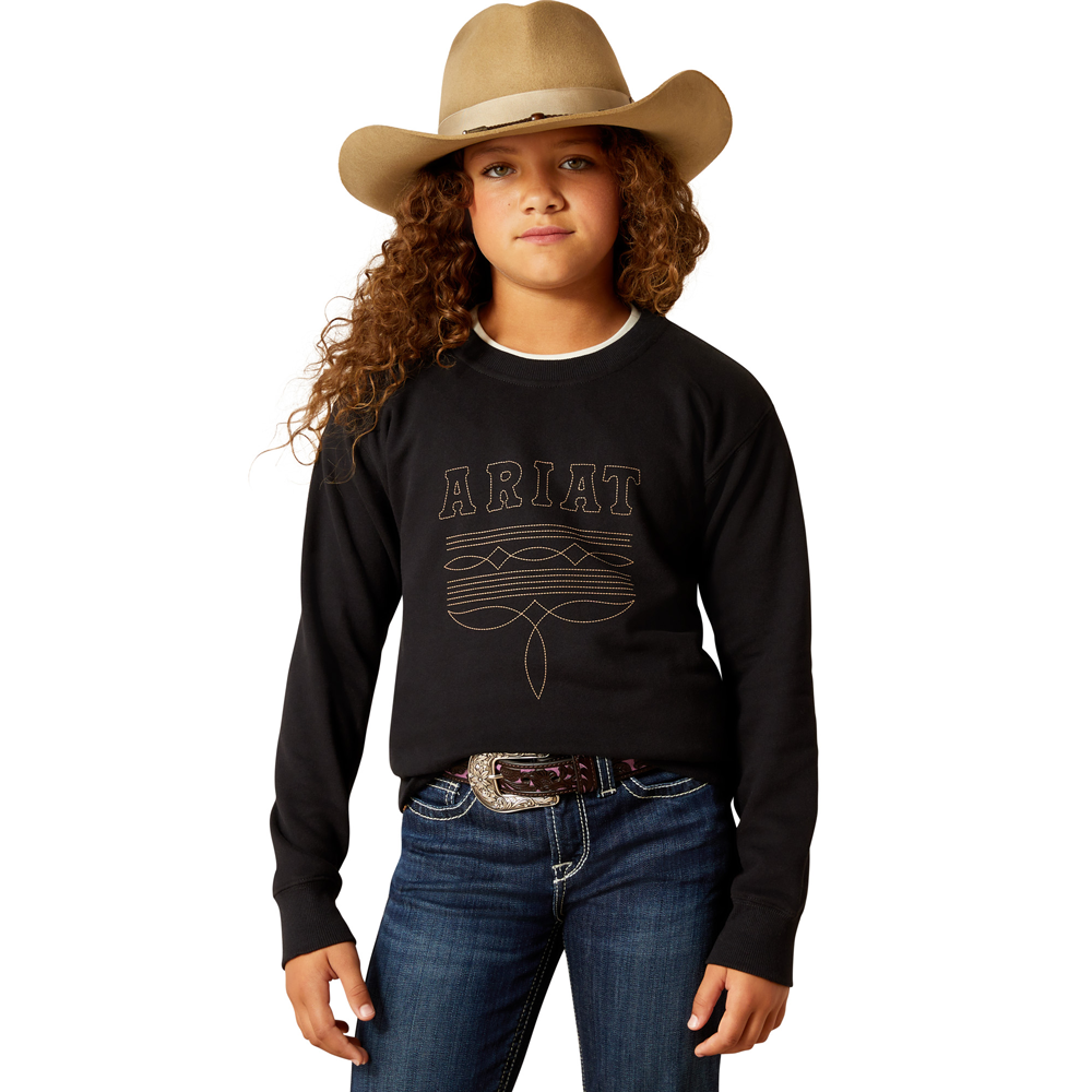 Ariat Girls' Booted Logo Black Sweatshirt.