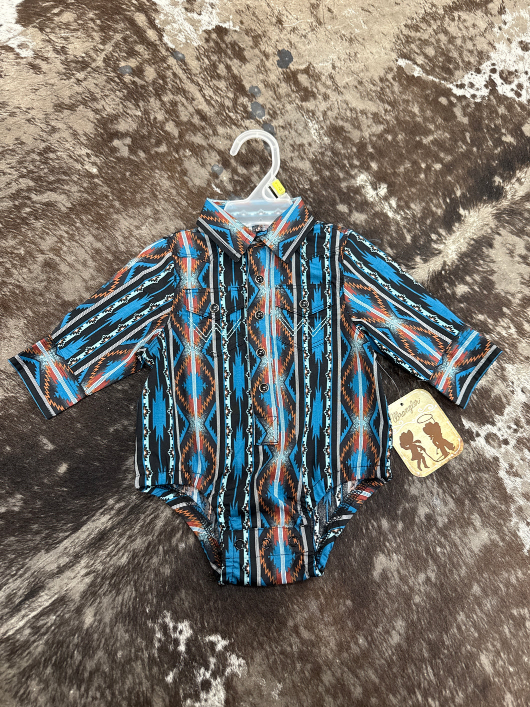 Baby Boy Wrangler Blue Aztec Onesie