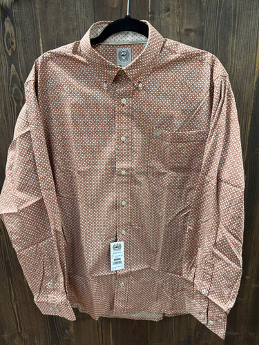 Men’s Orange Cinch Long Sleeve Button Up