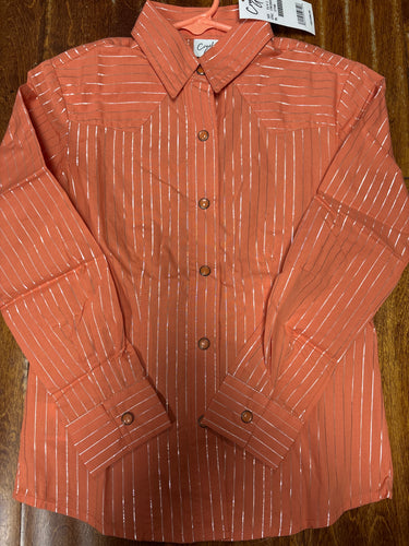Cruel Girl Coral Striped Snap Up Shirt.