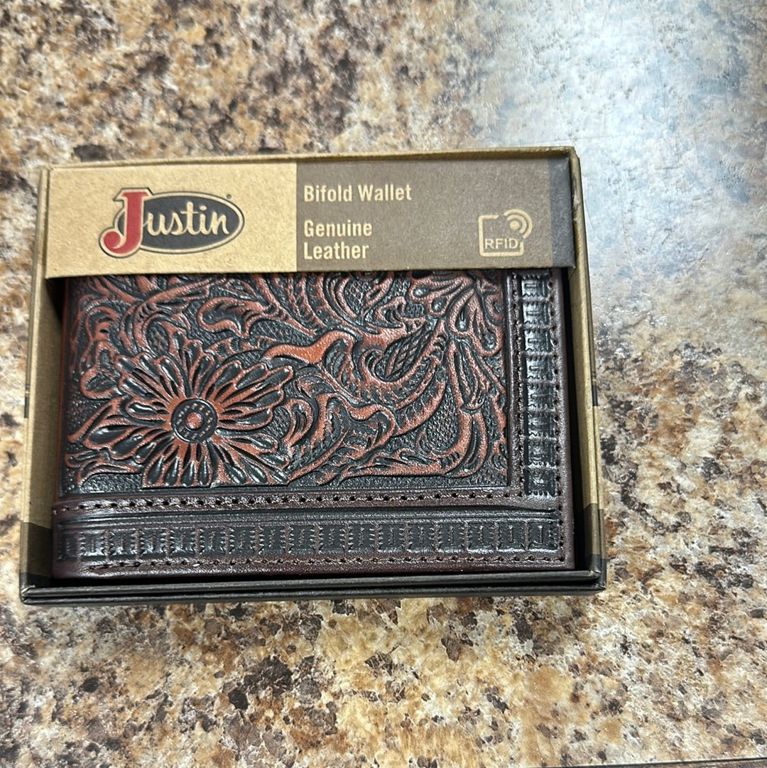 Justin Men’s Genuine Leather Bifold Wallet with Tooling. – Rustic Soul