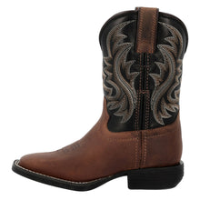 Load image into Gallery viewer, Boys Durango Shyloh Honey Tan &amp; Metallic Square Toe Boots.
