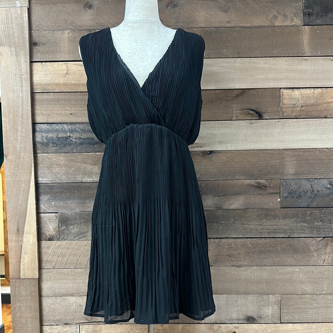 Black Pleated Mini Dress with Self Back Tie.