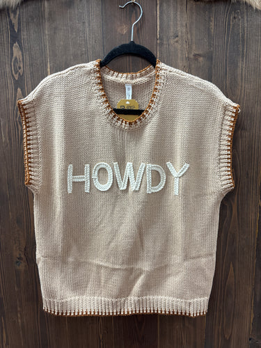 “Howdy”Contrast Stitch Sweater.