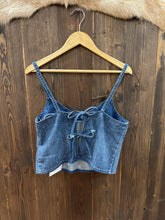 Load image into Gallery viewer, Women’s Medium Wash Rhinestone Denium Tank