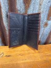 Load image into Gallery viewer, Men’s Tan And Brown Tooled Leather With Cowhide Wallet