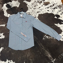 Load image into Gallery viewer, Women’s Cinch Light Blue Burgundy LS Button Up