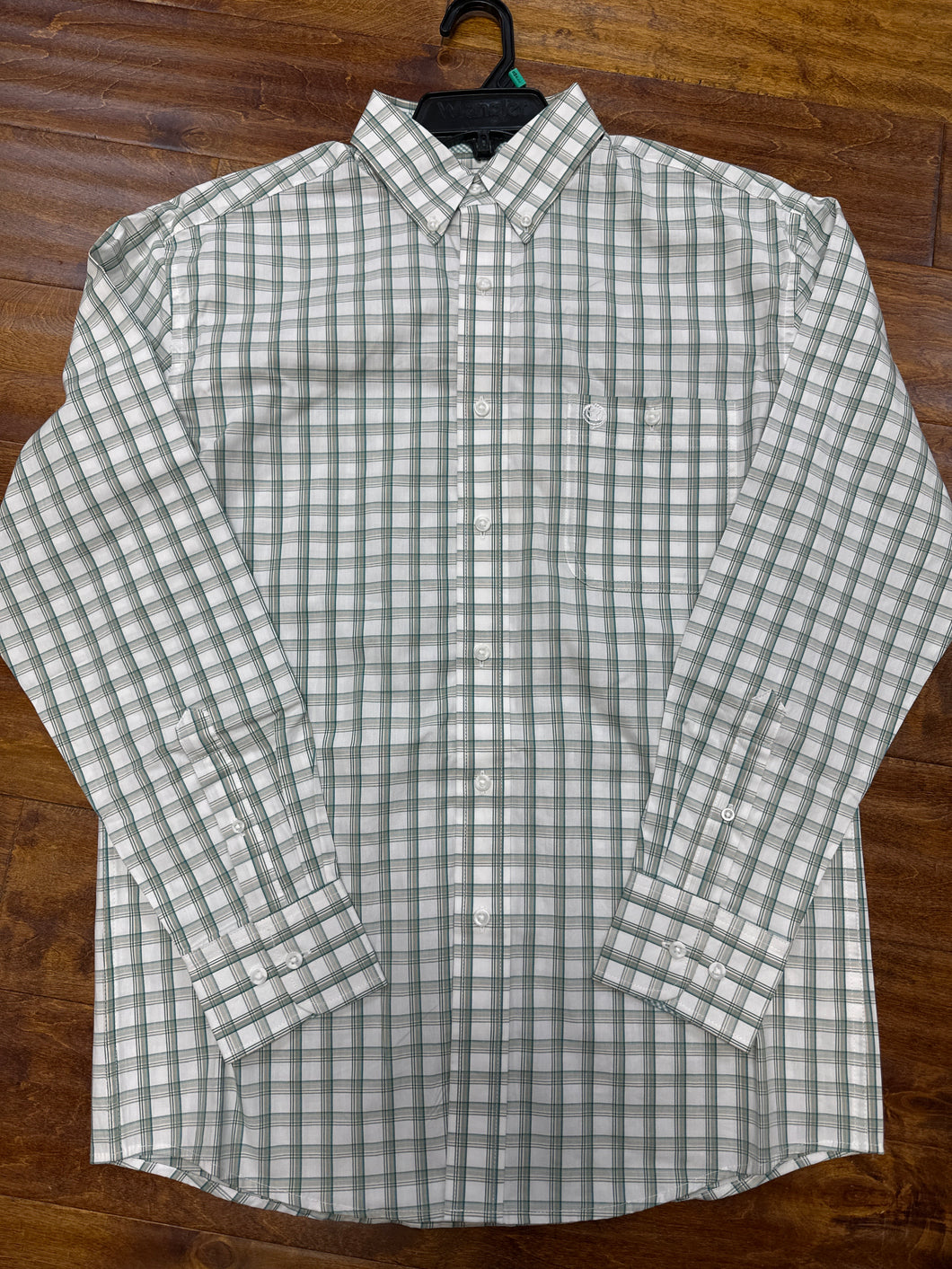 Wrangler Men’s George Straight Green Striped Button Up.