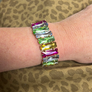 Bright Multi Color Rectangle Rhinestone Stretch Bracelet